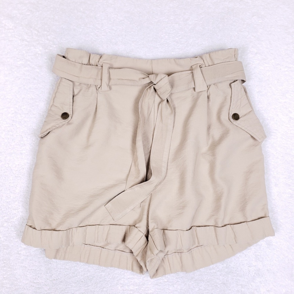 Maison‎ d'Amélie Paperbag Waist Shorts 8 Tan Utility Safari Quiet Luxury Cuffed
